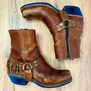 Rare Vintage Frye Harness Riding Brown Leather Ankle Motorcycle Boots